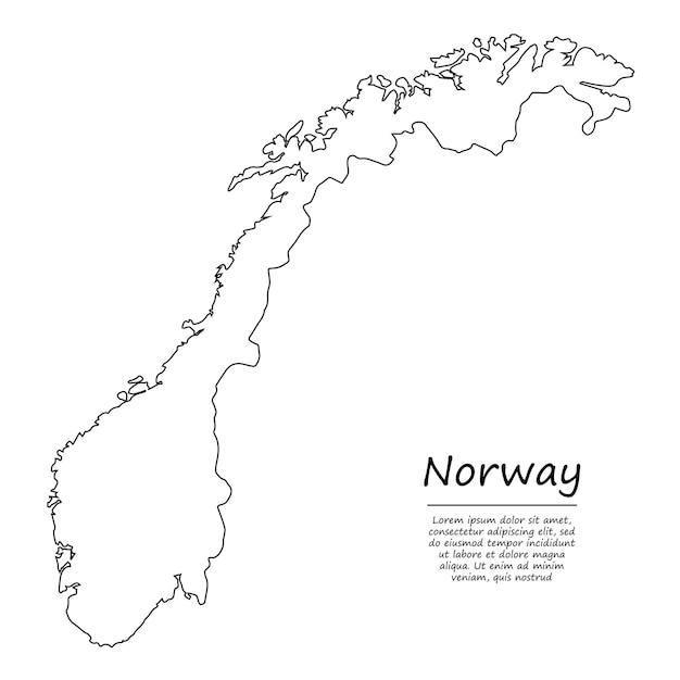 Mapa de contorno simples da noruega, em estilo de linha de esboço