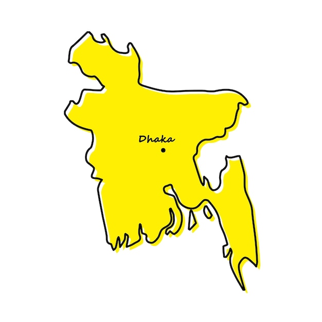 Mapa de contorno simples de bangladesh com localização da capital