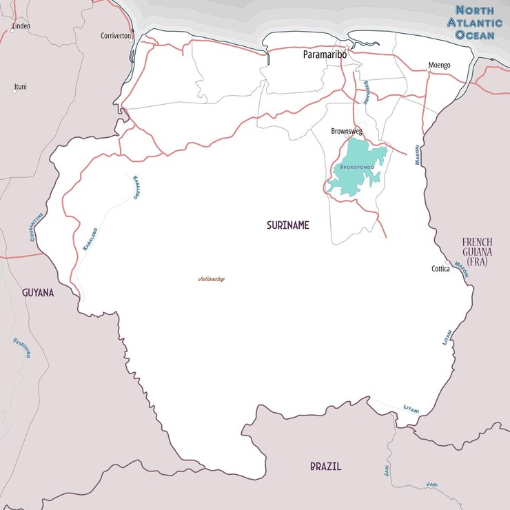 Vetor mapa de contorno simples do suriname página de coloração
