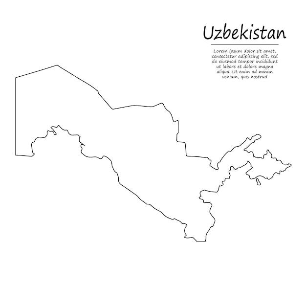 Mapa de contorno simples do uzbequistão, em estilo de linha de desenho