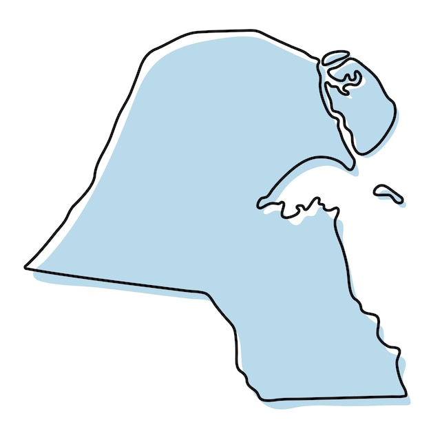 Mapa de contorno simples estilizado do ícone do kuwait. mapa de esboço azul da ilustração vetorial do kuwait