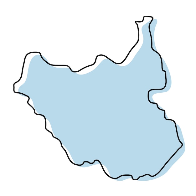 Mapa de contorno simples estilizado do ícone do Sudão do Sul. Mapa de esboço azul da ilustração vetorial do Sudão do Sul