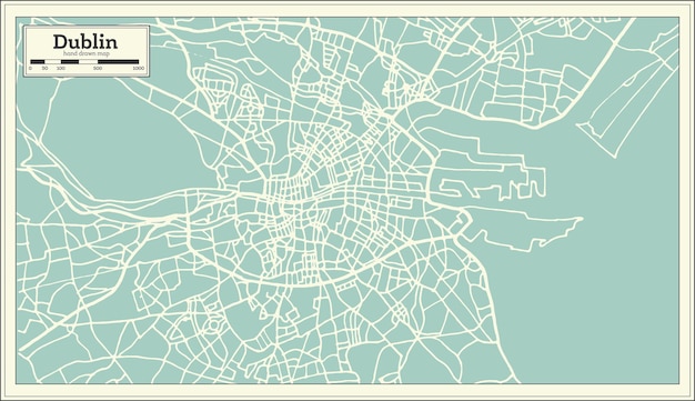 Mapa de dublin ireland em estilo retro. ilustração vetorial. mapa de contorno.