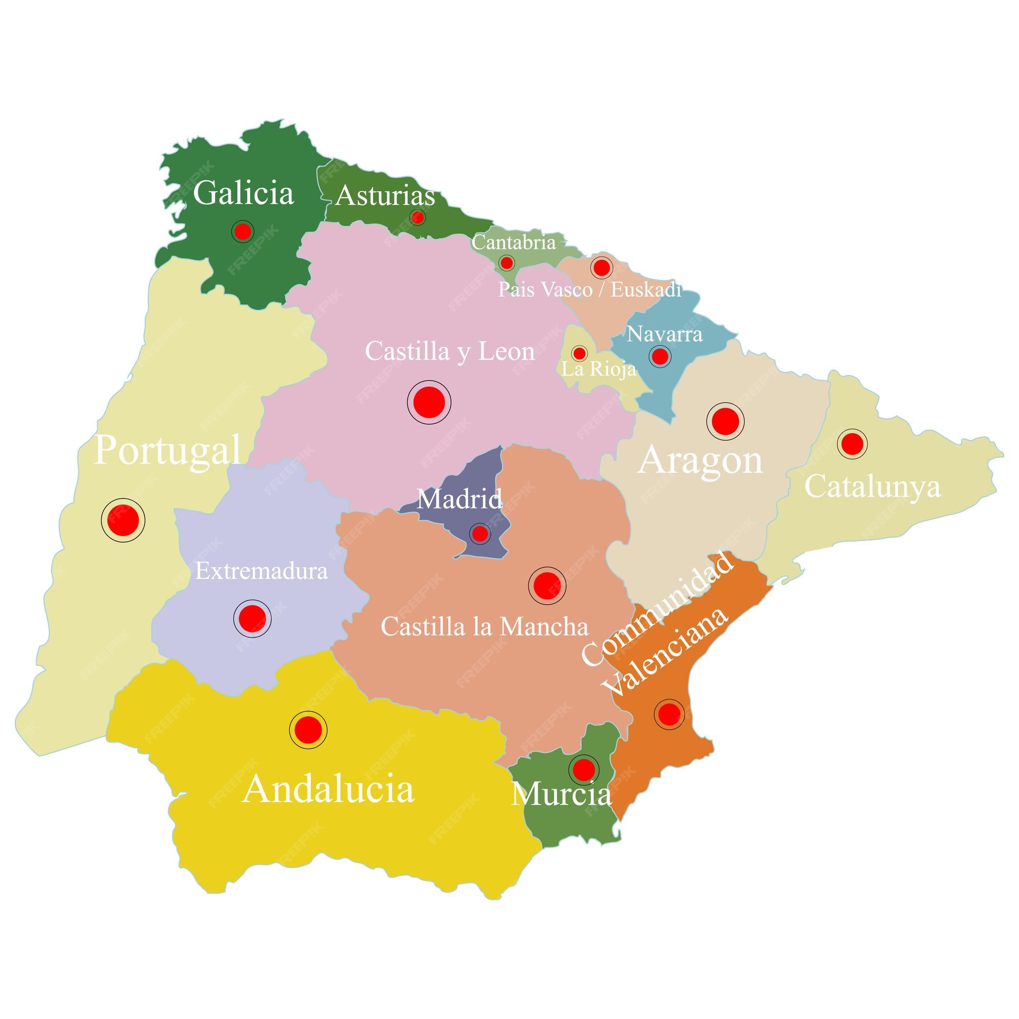 Mapa de espanha e portugal por zonas