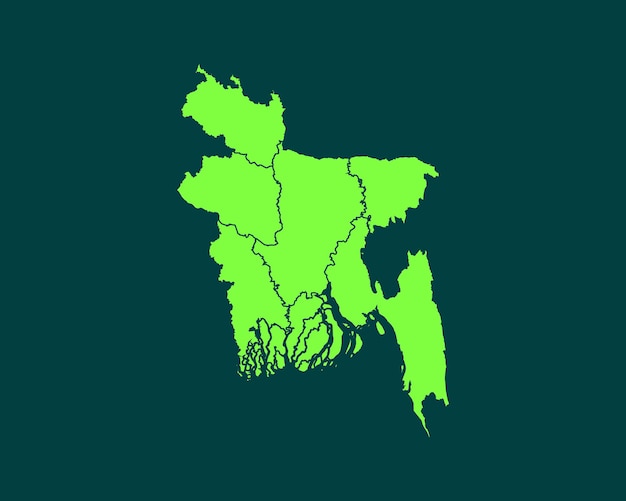 Mapa de fronteira detalhada alta cor verde moderna de bangladesh isolado no vetor de fundo escuro