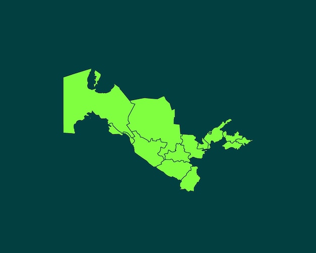 Mapa de fronteira detalhada alta cor verde moderna do Uzbequistão isolado em fundo escuro