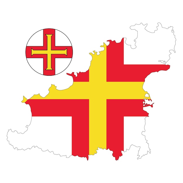 Vetor mapa de guernsey e vetor da bandeira