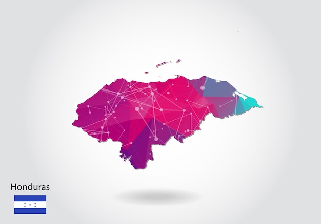 Mapa de honduras poligonais do vetor. design de baixo poli. mapa feito de triângulos em fundo branco. gráfico gradiente de estilo poli baixo triangular amarrotado geométrico, pontos de linha, design de interface do usuário.