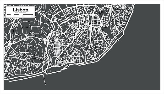 Mapa de lisboa portugal em estilo retro. ilustração vetorial.