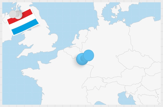 Vetor mapa de luxemburgo com um alfinete azul fixado bandeira fixada de luxemburgo