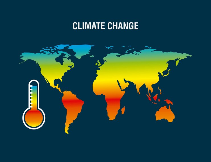 Vetor mapa de mudanças climáticas termômetro de terra cor degradada