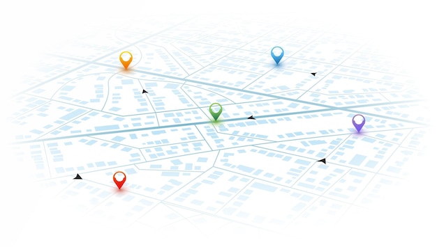 Mapa de navegação gps isométrico para a própria pin city top view abstract transportation background track