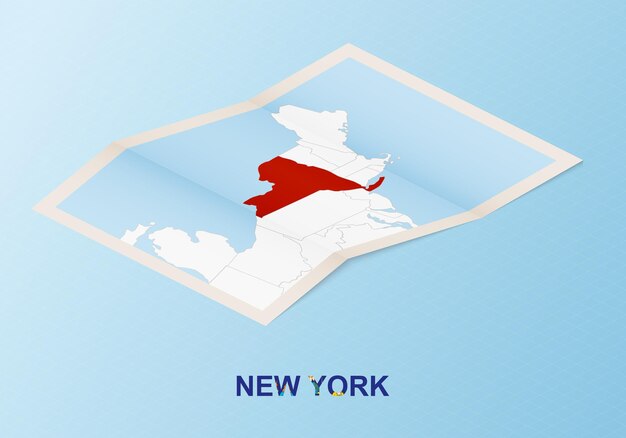 Mapa de papel dobrado de nova york com os países vizinhos em estilo isométrico.