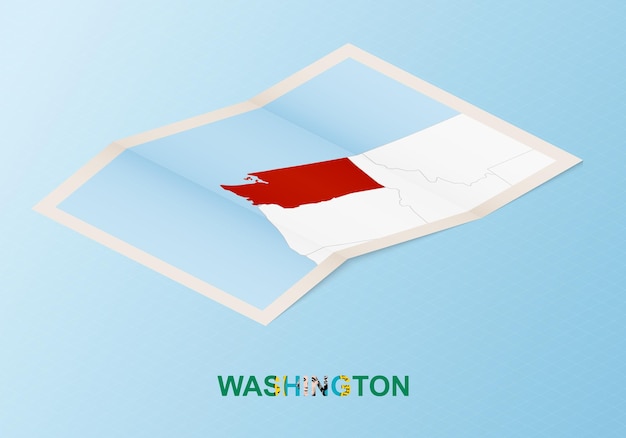 Mapa de papel dobrado de washington com os países vizinhos em estilo isométrico.