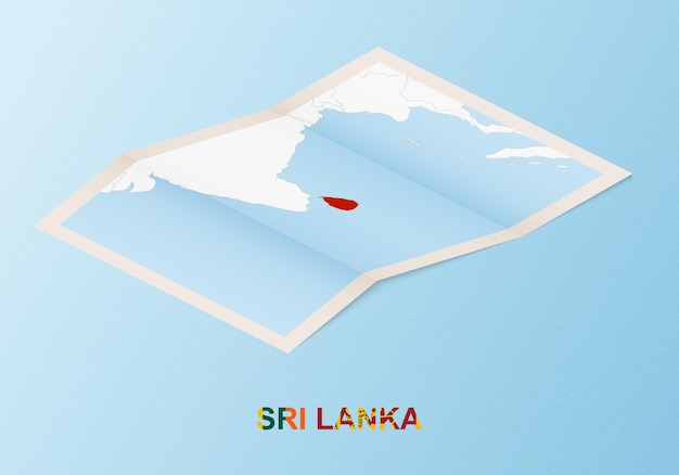 Mapa de papel dobrado do sri lanka com os países vizinhos em estilo isométrico.