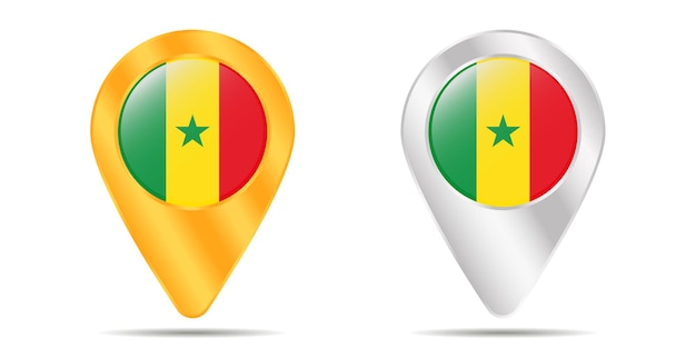 Mapa de pinos com bandeira do senegal. em um fundo branco. ilustração vetorial