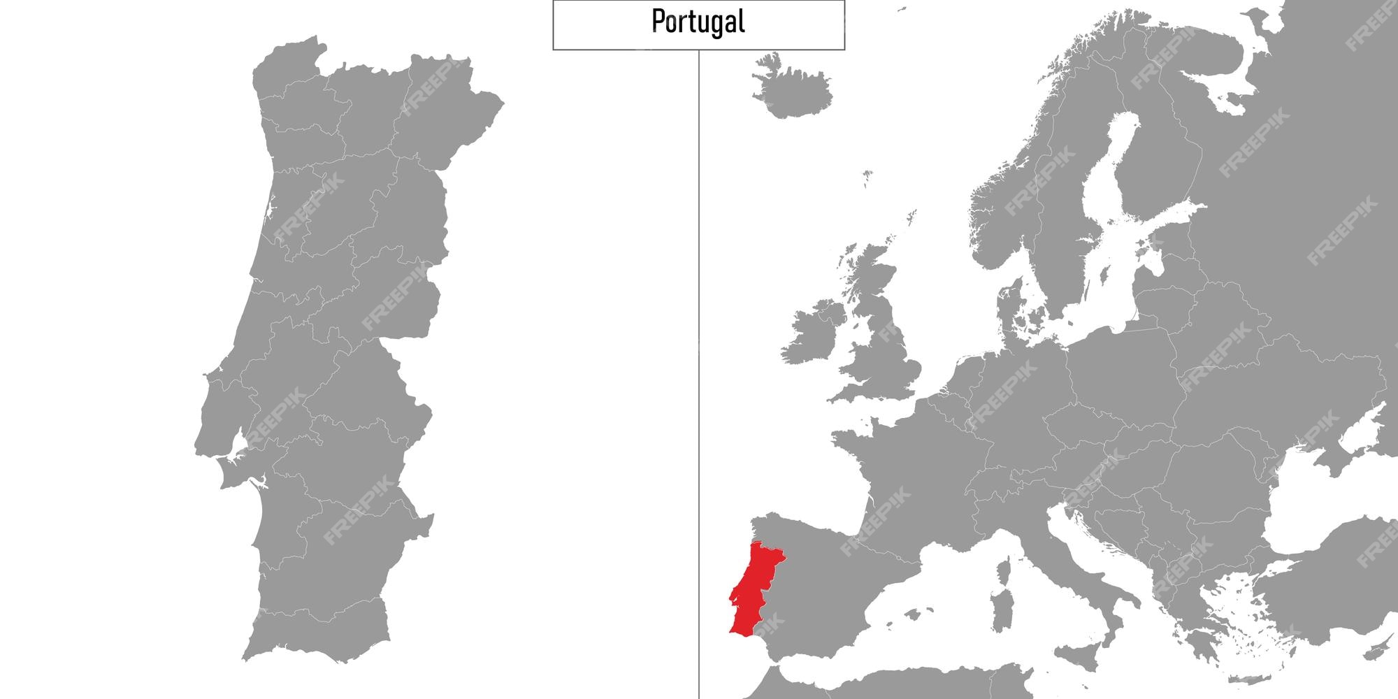 Mapa de portugal e localização na ilustração vetorial do mapa da europa