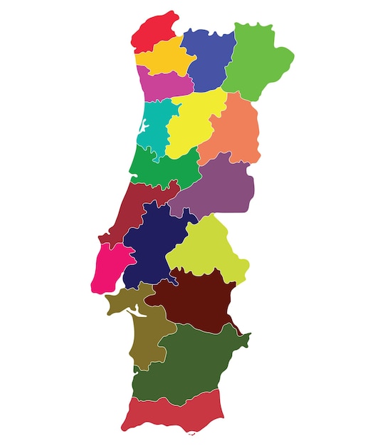 Mapa de portugal em províncias administrativas em cor azul