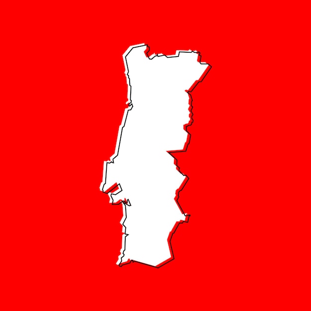 Mapa de Portugal isolado em fundo vermelho