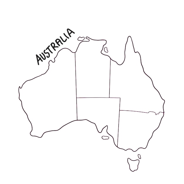 Vetor mapa de rabiscos desenhados à mão da austrália