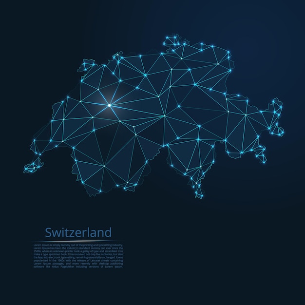 Mapa de rede de comunicação da suíça imagem de baixo poli vetorial de um mapa global com luzes