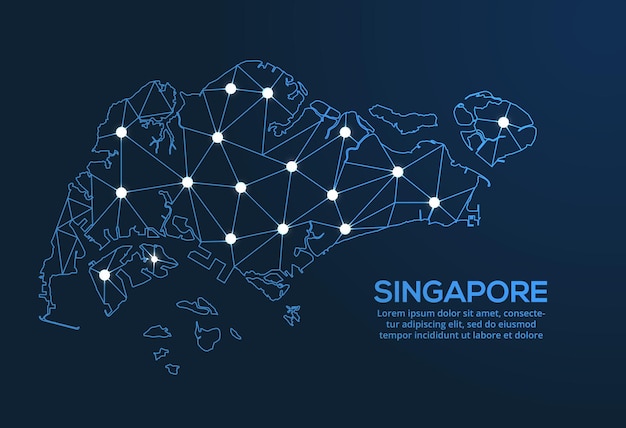 Mapa de rede de comunicação de Cingapura Imagem de baixo poli vetorial de um mapa global com luzes na forma de cidades Mapa na forma de uma constelação muda e estrelas