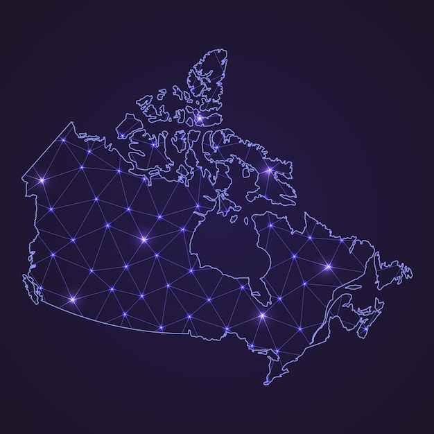 Mapa de rede digital do canadá. linha de conexão abstrata e ponto em fundo escuro