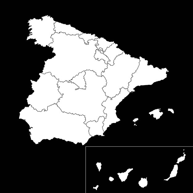 Vetor mapa de regiões da espanha com ilustração vetorial das ilhas canárias
