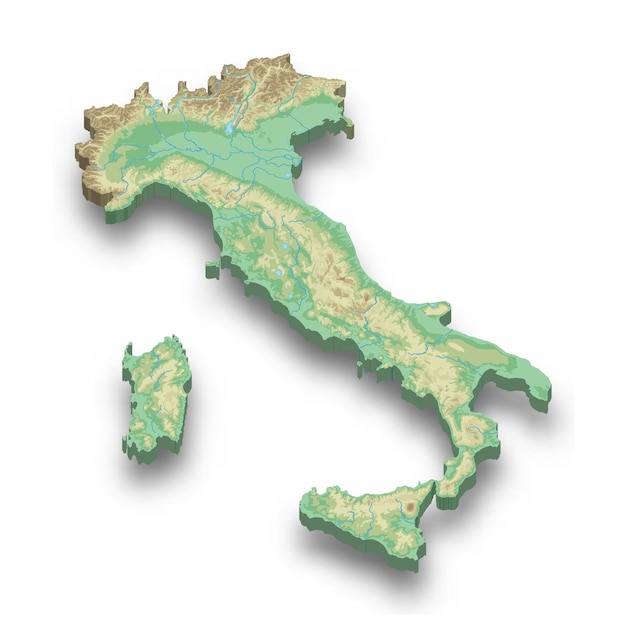 Mapa de relevo 3d isométrico da Itália