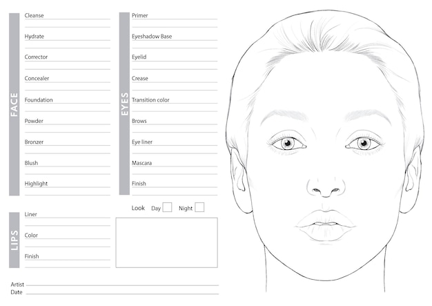 Mapa de rosto de beleza para maquiagem com rosto de mulher realista