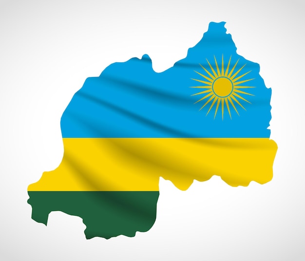Mapa de Ruanda com silhueta com design da bandeira nacional