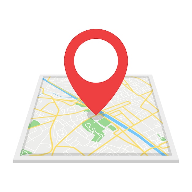 Mapa de ruas da cidade com marcador de ponto vermelho isolado na ilustração vetorial de fundo branco