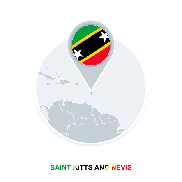 Mapa de são cristóvão e nevis e ícone de mapa vetorial de bandeira com são cristóvão e nevis destacado