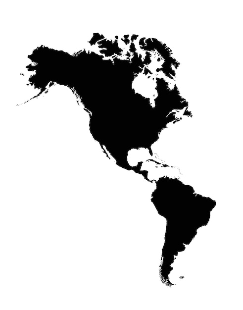 Vetor mapa de silhueta alto detalhado das américas com rotulagem