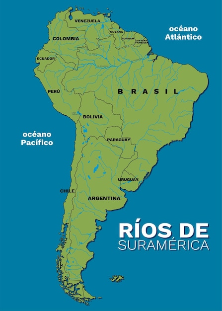 Vetor mapa de suramerica con sus rios e lagos mas importantes