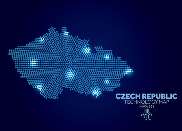 Mapa de tecnologia pontilhada da república checa conceito moderno de comunicação de dados