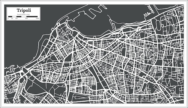 Mapa de tripoli líbia em estilo retro. ilustração vetorial. mapa de contorno.