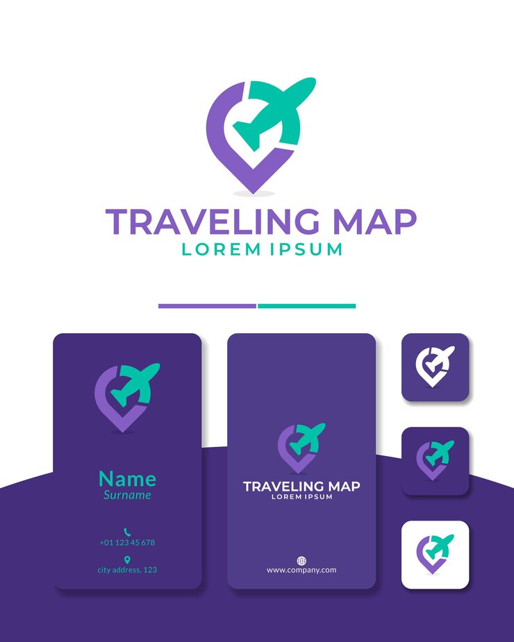 Vetor mapa de viagem gps de design de logotipo de avião local
