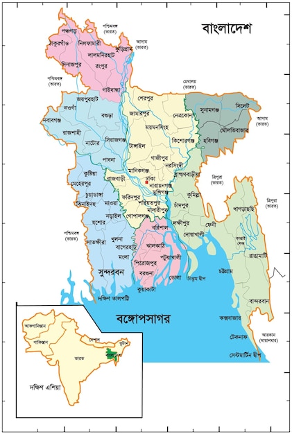 Mapa de zila, em bangladesh