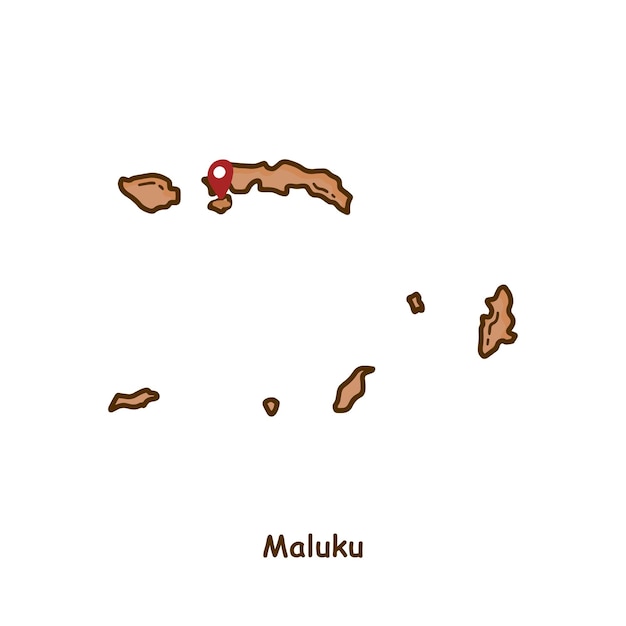 Vetor mapa desenhado à mão da província de maluku utara, indonésia design de desenho animado moderno de linha simples