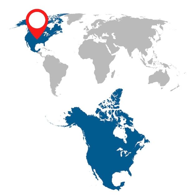 Mapa detalhado da américa do norte e conjunto de navegação do mapa do mundo ilustração vetorial plana