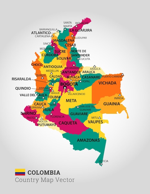 Mapa detalhado da ilustração vetorial de colômbia