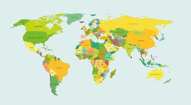 Vetor mapa detalhado do mundo com os países.