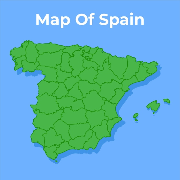 Mapa detalhado do país da espanha em ilustração vetorial verde.