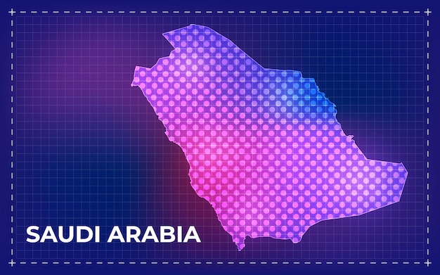 Mapa digital da arábia saudita com pontos brilhantes e fundo de tecnologia