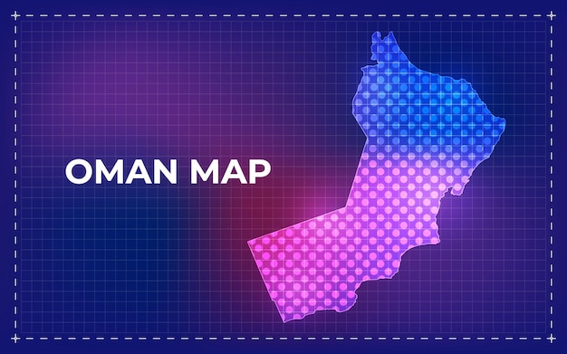 Mapa digital de omã com pontos brilhantes e fundo de tecnologia