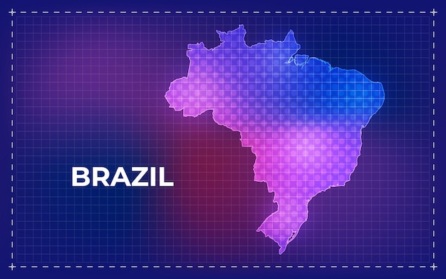 Mapa digital do brasil com pontos brilhantes e fundo de tecnologia