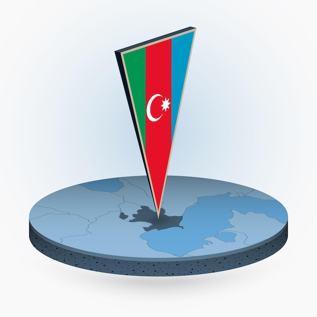 Mapa do Azerbaijão em estilo isométrico redondo com bandeira 3D triangular do Azerbaijão