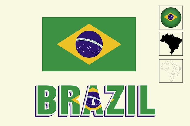 Vetor mapa do brasil e desenho vetorial da bandeira do brasil