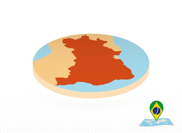 Mapa do brasil projetado no mapa de círculo laranja de estilo isométrico